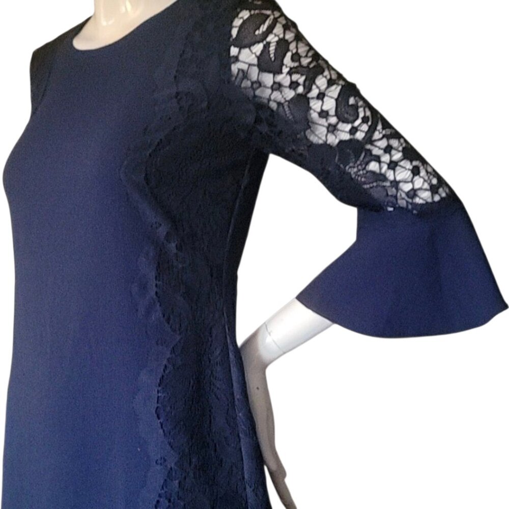 NEW KENSIE Navy Blue Flutter Sleeves Lace Sheath Dress